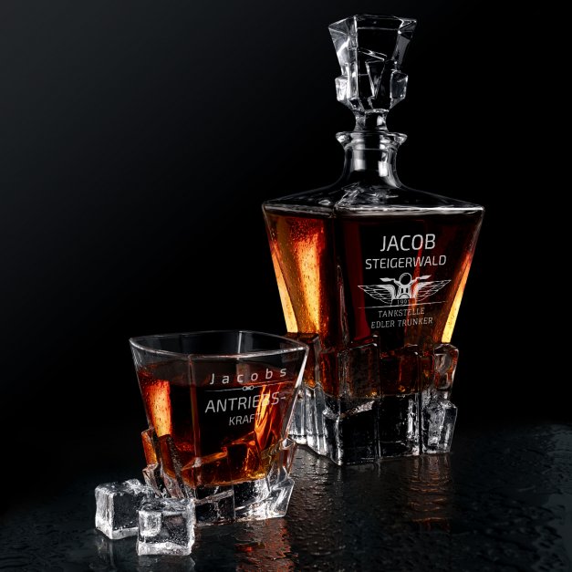 Ice Blink Karaffe Set mit 6 Gläsern mit Gravur für einen Whiskeygenießer