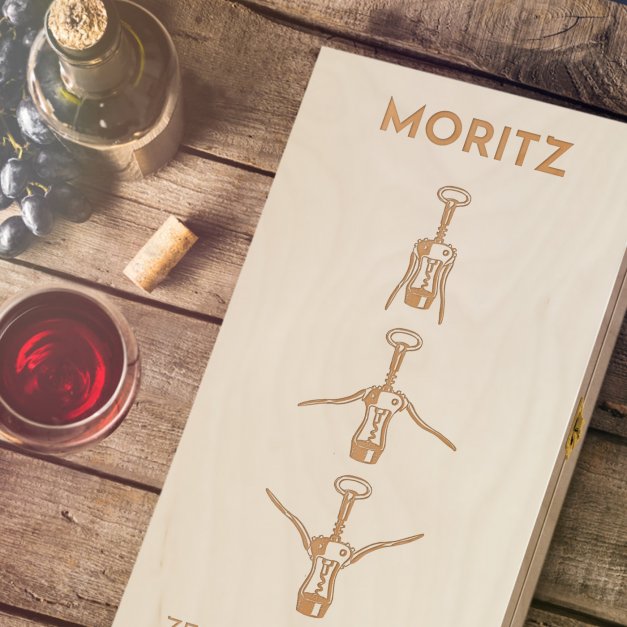 Deco-Weinkiste aus Kiefernholz mit Gravur Natur für einen Sportler zum Geburtstag