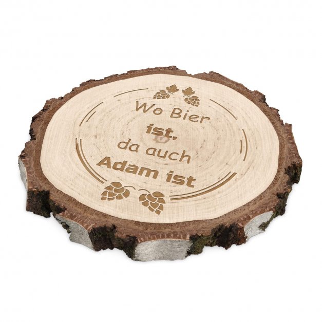 Holzscheibe mit Gravur für einen Biertrinker