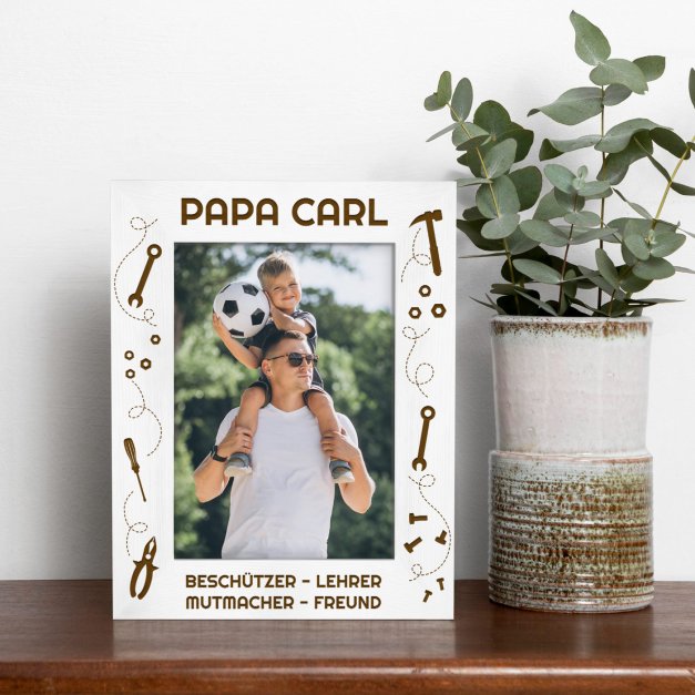 Weißer Fotorahmen mit Gravur für Ihren Papa