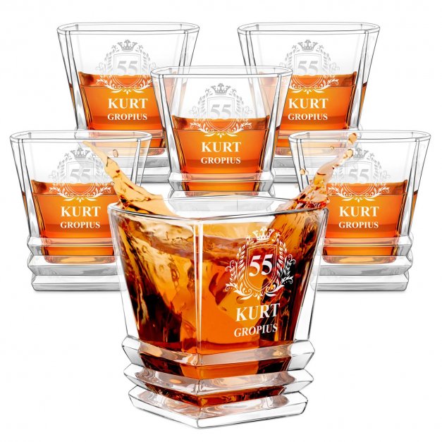 Geometric 6er Whisky Gläser Set mit Gravur für einen Gentleman zum 55. Geburtstag