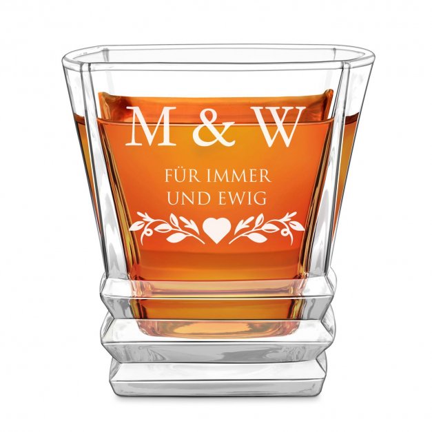 Geometric 6er Whisky Gläser Set mit Gravur für ein Paar zur Hochzeit, zum Jubiläum