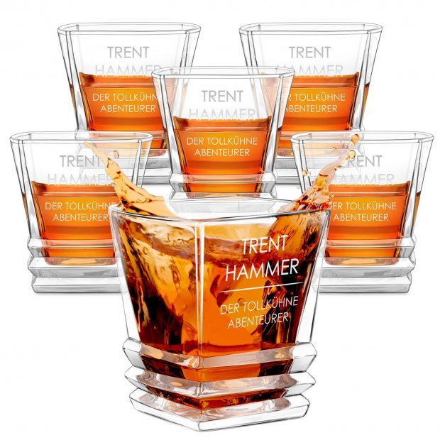 Geometric 6er Whisky Gläser Set mit Gravur für einen Reisenden, Jäger