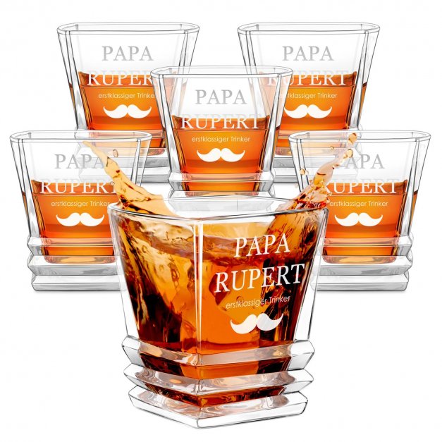 Geometric 6er Whisky Gläser Set mit Gravur für Ihren Papa