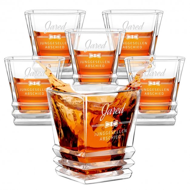 Geometric 6er Whisky Gläser Set mit Gravur zum Junggesellenabschied