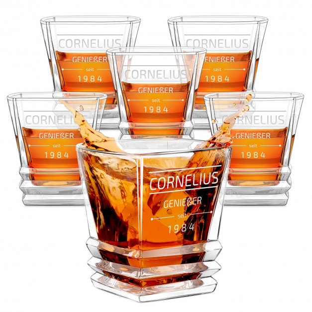 Geometric 6er Whisky Gläser Set mit Gravur für einen Segler zum Geburtstag