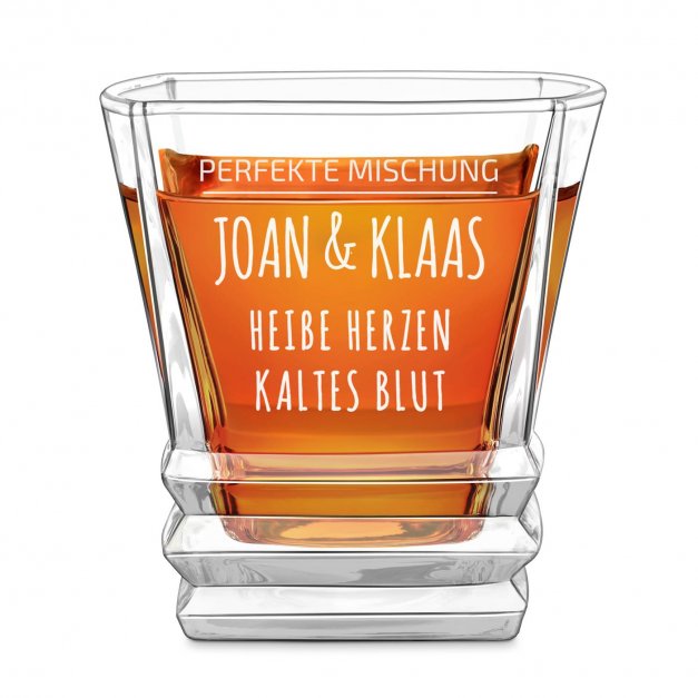 Geometric Whisky Glas mit Gravur für ein Paar zur Hochzeit, zum Hochzeitstag, Einzug