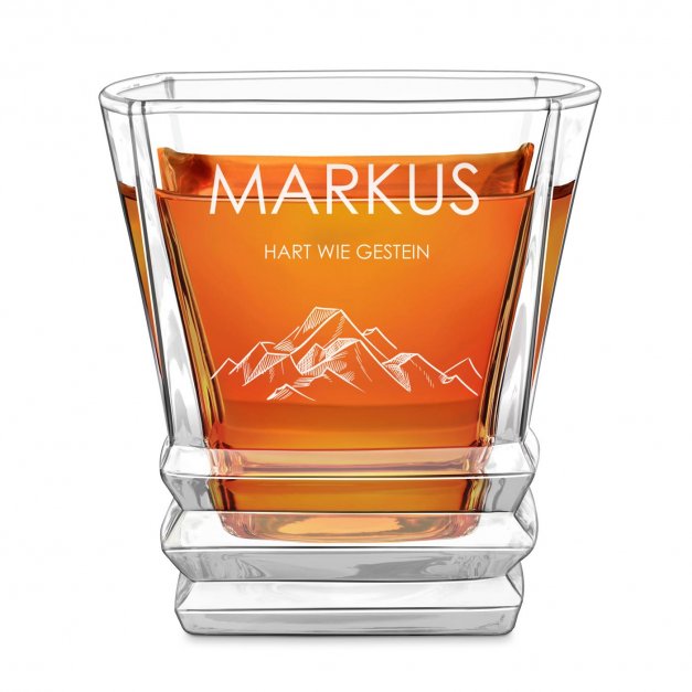 Geometric Whisky Glas mit Gravur für einen Bergeliebhaber, Reisenden