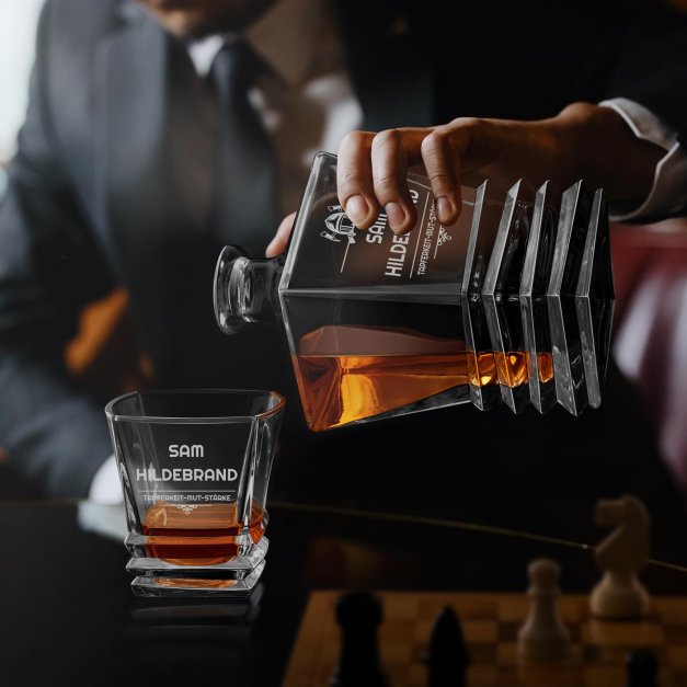 Geometric Karaffe Set mit 6 Gläsern mit Gravur für einen Feuerwehrmann Whiskygenießer