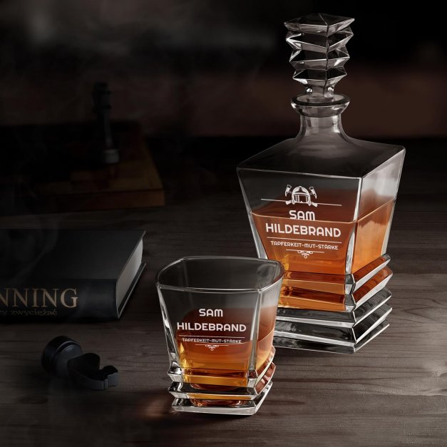 Geometric Karaffe Set mit 6 Gläsern mit Gravur für einen Feuerwehrmann Whiskygenießer