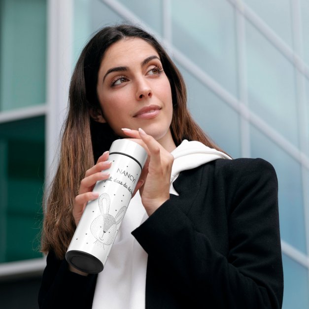 Auslaufsichere Thermosflasche mit Gravur Weiß 400 ml für sie nicht nur zum Valentinstag