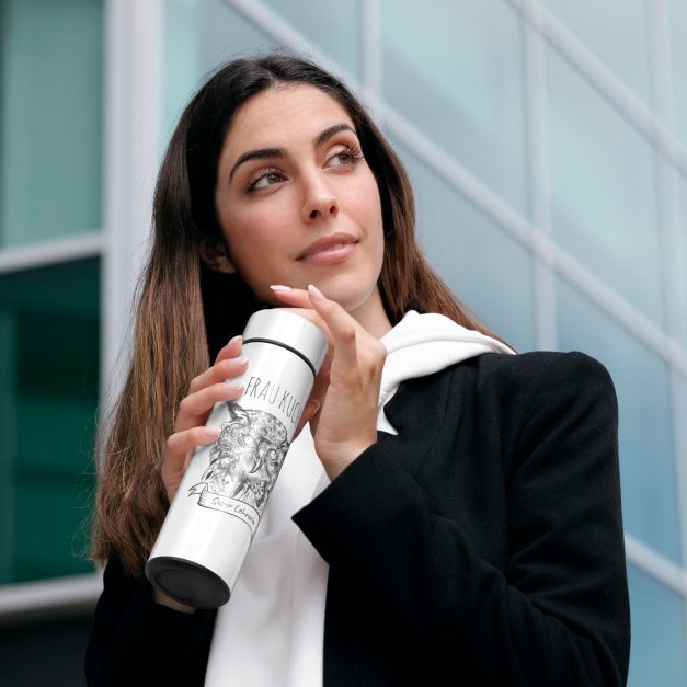 Auslaufsichere Thermosflasche mit Gravur Weiß 400 ml für Ihre Lehrerin, Klassenlehrerin