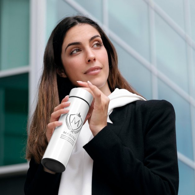 Auslaufsichere Thermosflasche mit Gravur Weiß 400 ml für sie eine Erfolgs-, Geschäftsfrau zum Geburtstag