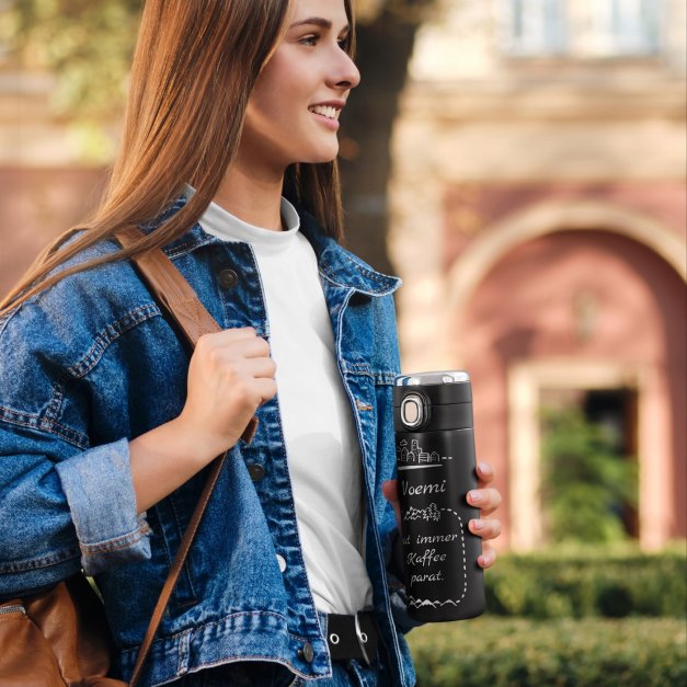 Reisebecher mit LED-Touch-Anzeige Schwarz 300 ml für eine Kaffeegenießerin