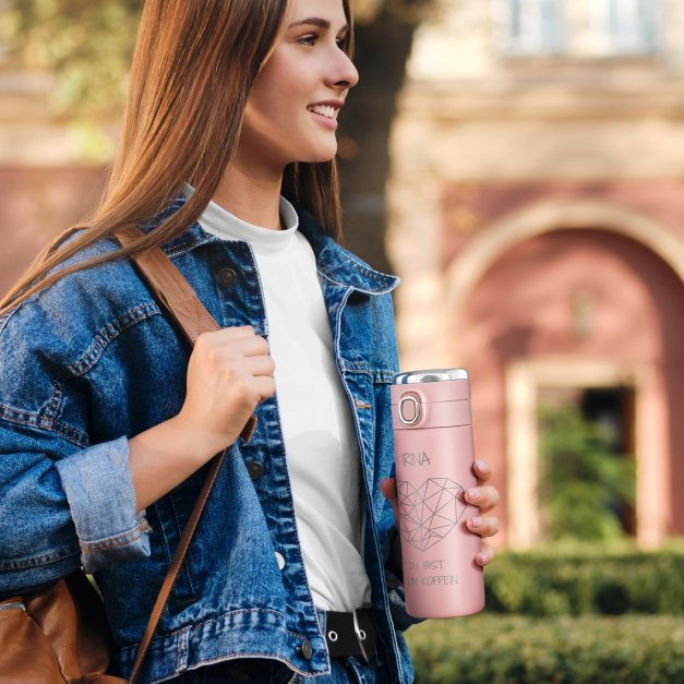 Reisebecher mit LED-Touch-Anzeige Rosa 300 ml für sie Ihre Freundin zum Valentinstag Geburtstag