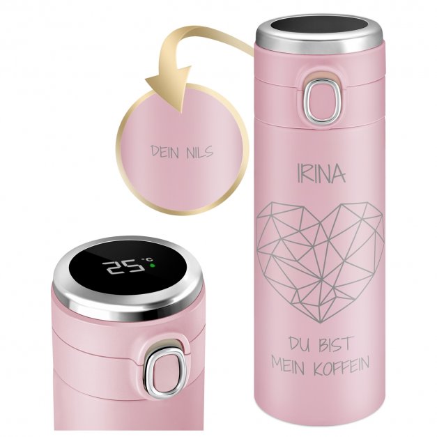 Reisebecher mit LED-Touch-Anzeige Rosa 300 ml für sie Ihre Freundin zum Valentinstag Geburtstag