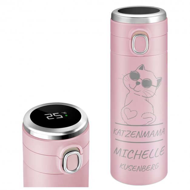 Reisebecher mit LED-Touch-Anzeige Rosa 300 ml für eine Katzenlady