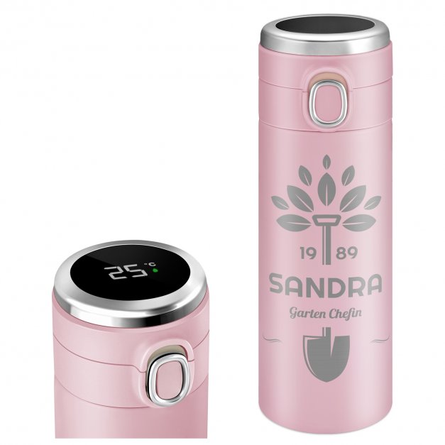 Reisebecher mit LED-Touch-Anzeige Rosa  300 ml für eine Gärtnerin zum Geburtstag