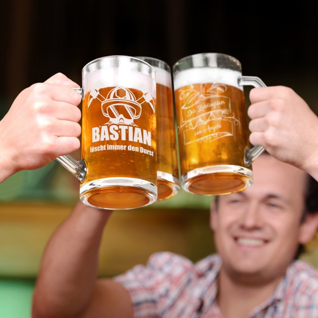 Bierseidel aus Glas mit Gravur für einen Feuerwehrmann