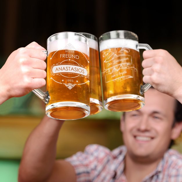 Bierseidel aus Glas mit Gravur für Ihren Liebsten zum Geburtstag