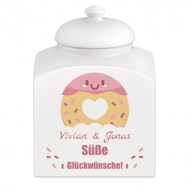 Weiße Keramikodose mit Aufdruck für ein Paar zur Hochzeit zum Hochzeitstag zum Einzug Donut