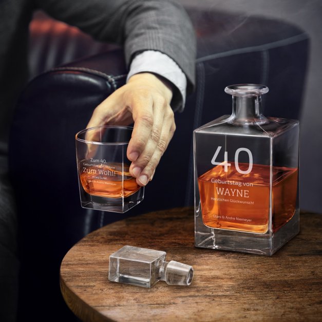 Cube Whisky Karaffe mit 2 Gläsern mit Gravur für ihn zum 40. Geburtstag