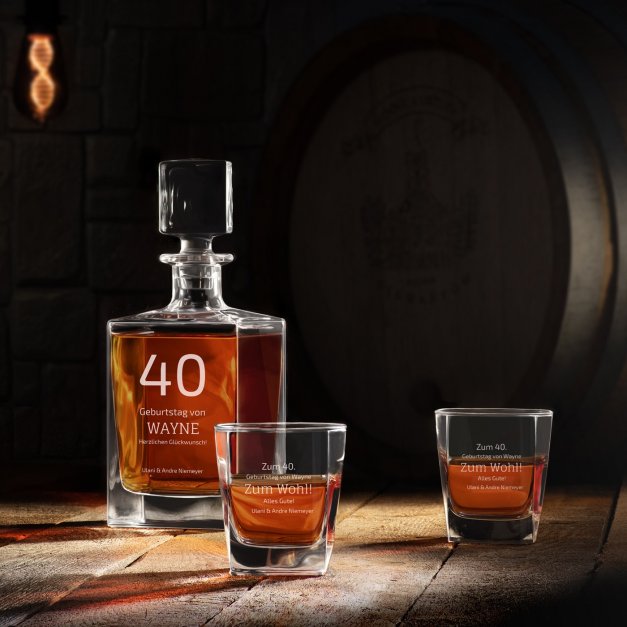 Cube Whisky Karaffe mit 2 Gläsern mit Gravur für ihn zum 40. Geburtstag