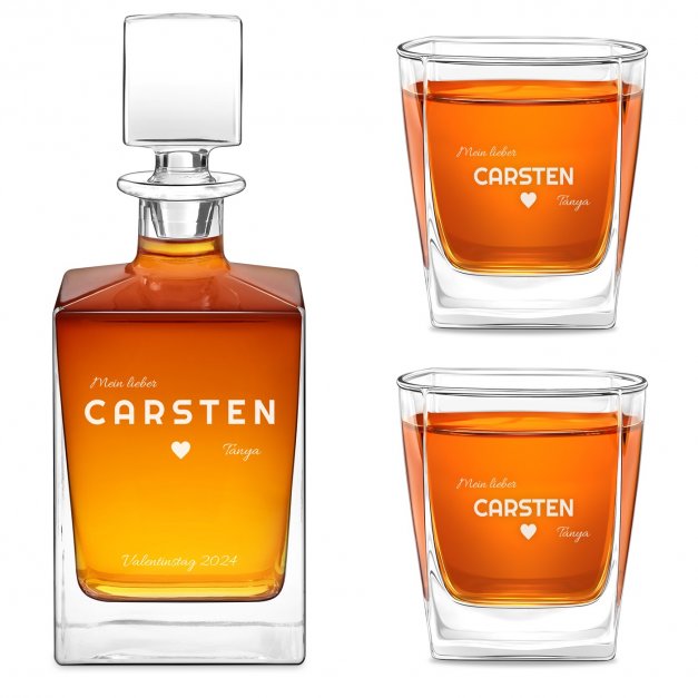 Cube Whisky Karaffe mit 2 Gläsern mit Gravur für Ihren Ehemann zum Valentinstag