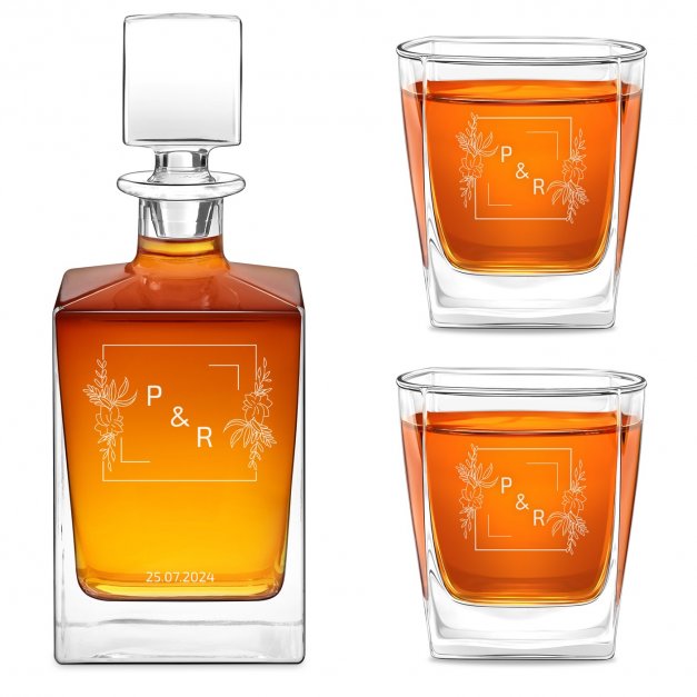 Cube Whisky Karaffe mit 2 Gläsern mit Gravur für ein Paar zum Hochzeitsjubiläum, zur Hochzeit oder Einweihungsparty