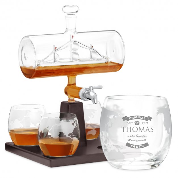 Whisky Karaffe in Schiffsform mit 4 Gläsern für einen Whiskykenner zum Geburtstag