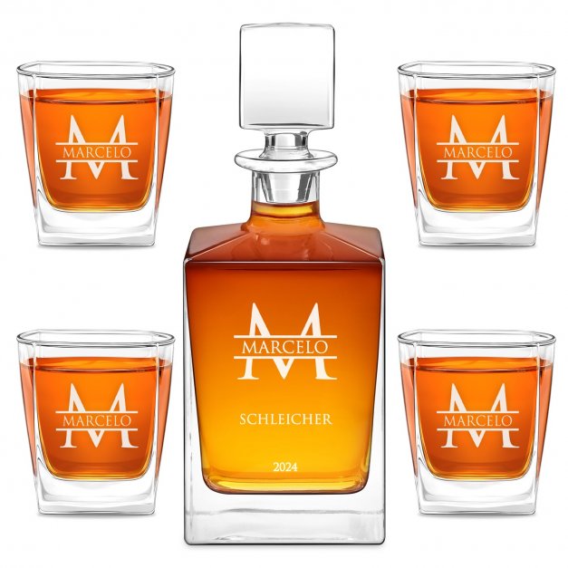 Cube Whisky Karaffe mit 4 Gläsern mit Gravur für einen echten Gentleman