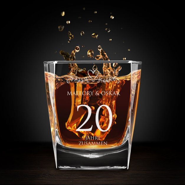 Cube Whisky Karaffe mit 4 Gläsern mit Gravur für ein Paar zum 20. Hochzeitsjubiläum