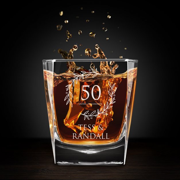 Cube Whisky Karaffe mit 4 Gläsern mit Gravur für ein Paar zum 50. Hochzeitsjubiläum