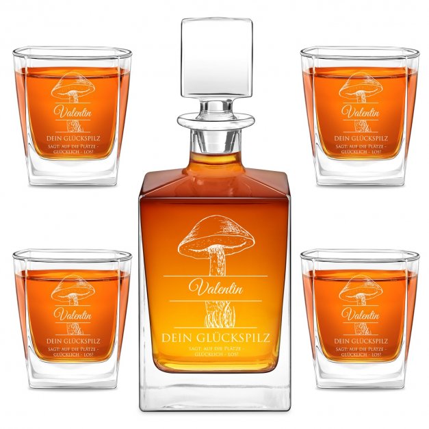 Cube Whisky Karaffe mit 4 Gläsern mit Gravur für einen Pilzsammler