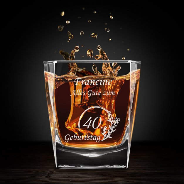 Cube Whisky Karaffe mit 4 Gläsern mit Gravur für Ihre Freundin zum 40. Geburtstag