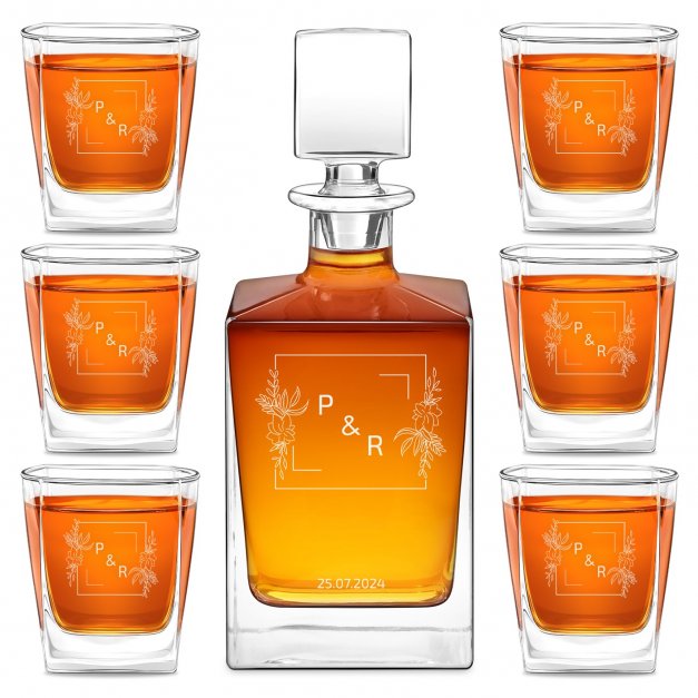 Cube Whisky Karaffe mit 6 Gläsern mit Gravur für ein Paar zum Hochzeitsjubiläum, zur Hochzeit oder Einweihungsparty