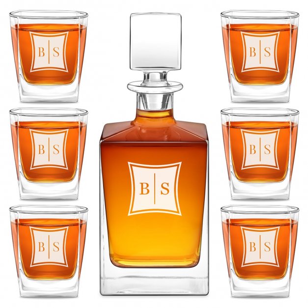 Cube Whisky Karaffe mit 6 Gläsern mit Gravur für ein Paar zur Hochzeit, zum Hochzeitsjubiläum