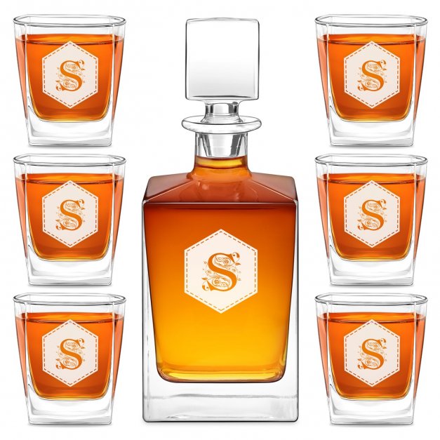 Cube Whisky Karaffe mit 6 Gläsern mit Gravur für einen Gentleman