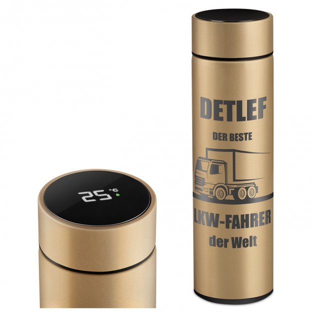 Auslaufsichere Thermosflasche mit Gravur Gold 400 ml für einen Berufskraftfahrer