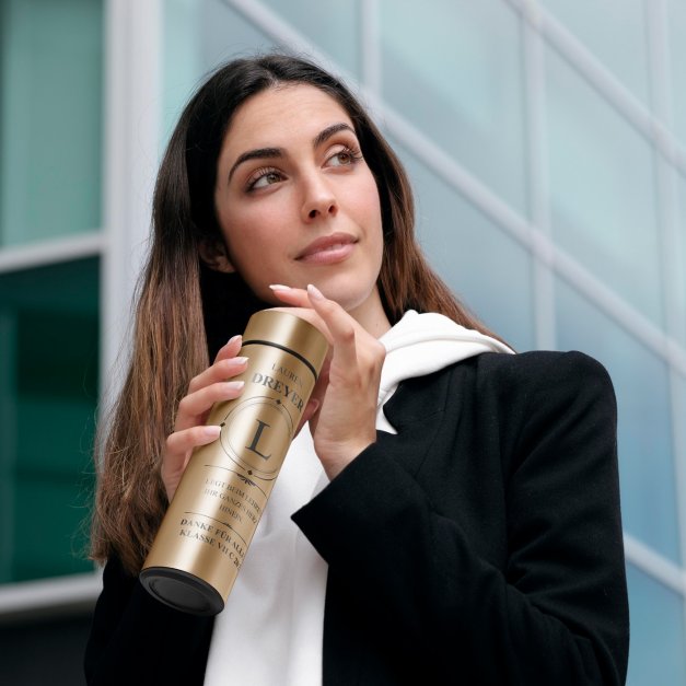 Auslaufsichere Thermosflasche mit Gravur Gold 400 ml für eine Lehrerin, Klassenlehrerin