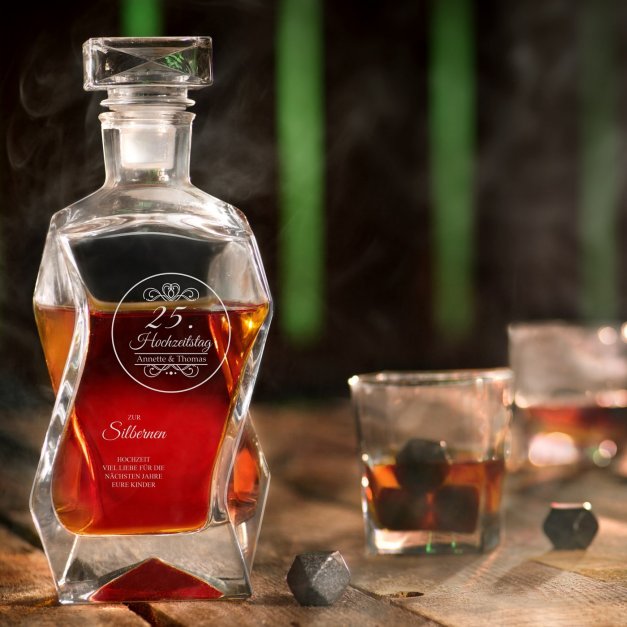 Whisky Karaffe Set mit 6 Gläsern mit Gravur für ein Paar zum 25. Hochzeitsjubiläum