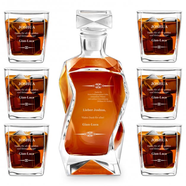 Whisky Karaffe Set mit 6 Gläsern mit eingravierter Widmung für ihn