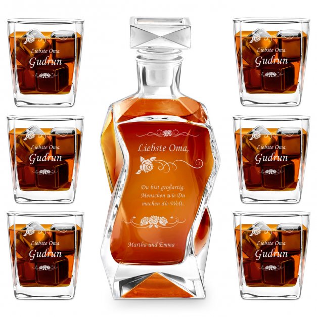 Whisky Karaffe Set mit 6 Gläsern mit Gravur für Ihre Oma