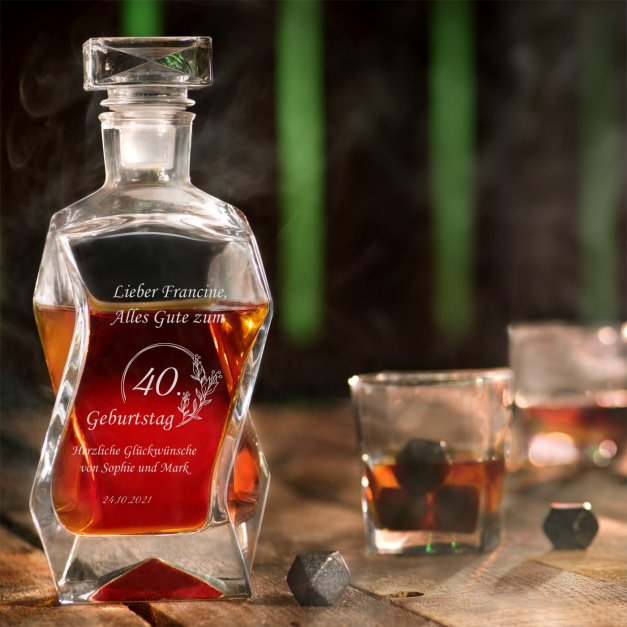 Whisky Karaffe Set mit 6 Gläsern mit Gravur für sie zum 40. Geburtstag