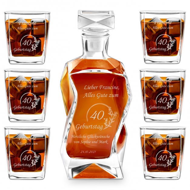 Whisky Karaffe Set mit 6 Gläsern mit Gravur für sie zum 40. Geburtstag