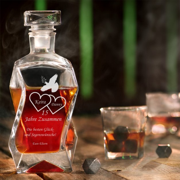 Whisky Karaffe Set mit 6 Gläsern mit Gravur für ein Paar zum 15. Hochzeitstag