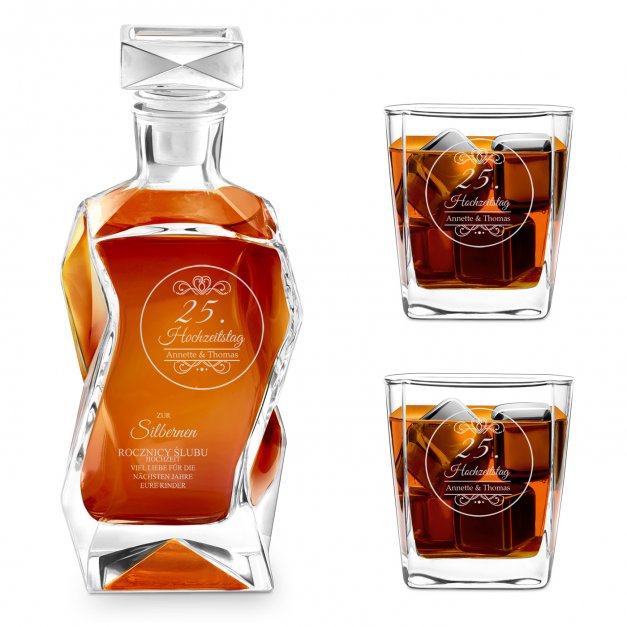 Whisky Karaffe Set mit 2 Gläsern mit Gravur für ein Paar zum 25. Hochzeitsjubiläum