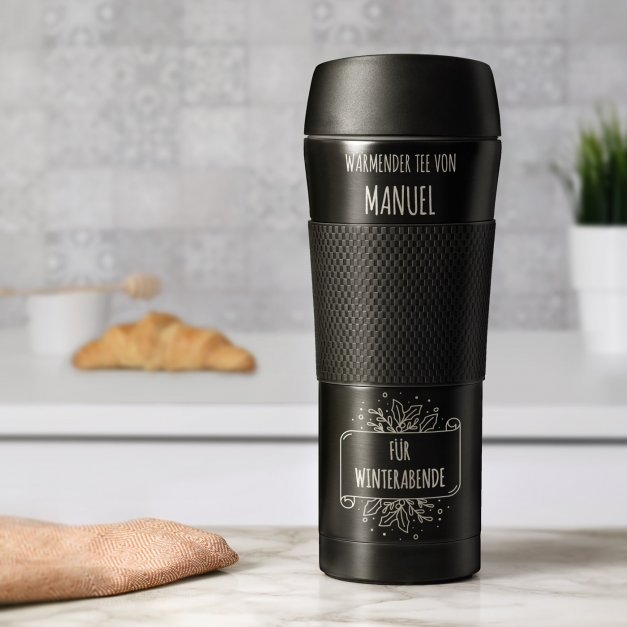 Rutschfester Thermobecher mit Gravur Schwarz 400 ml für ihn zum Weihnachtsfest