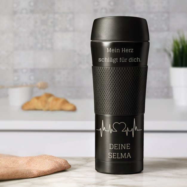 Rutschfester Thermobecher mit Gravur Schwarz 400 ml für Ihren Liebsten, Ehemann nicht nur zum Valentinstag, Hochzeitstag