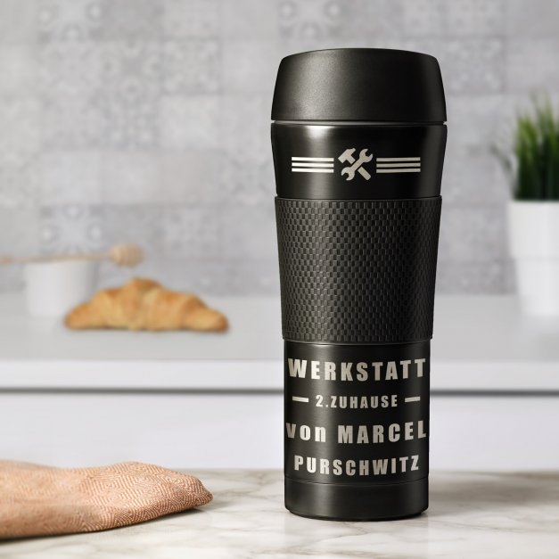 Rutschfester Thermobecher mit Gravur Schwarz 400 ml für einen Heimwerker zum Geburtstag